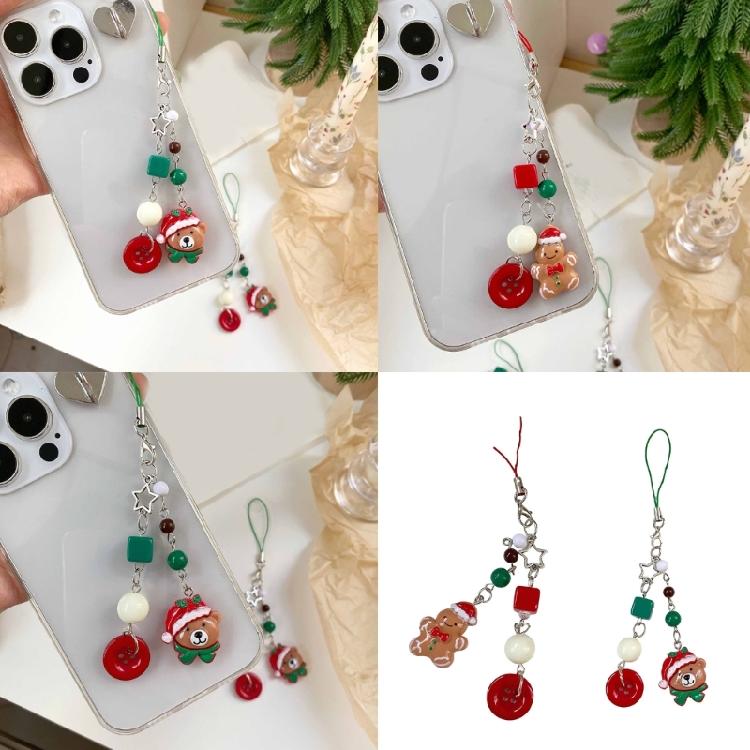 Resin Gingerbreads Man and Bear Phone Chain Keychain Phone Lanyard Keyrings Pendant for Fashionable and Practical Use