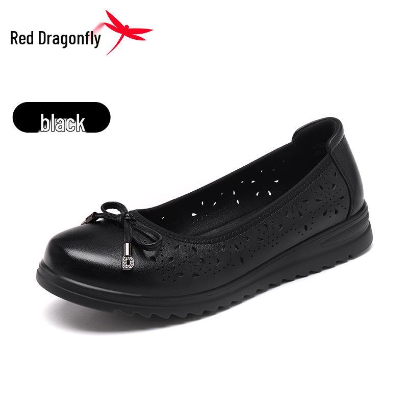 Red Dragonfly Women s Summer Slip-on Leather Sandals – Hollow, Breathable, Casual Shoes for Women and Moms. 36 чёрный