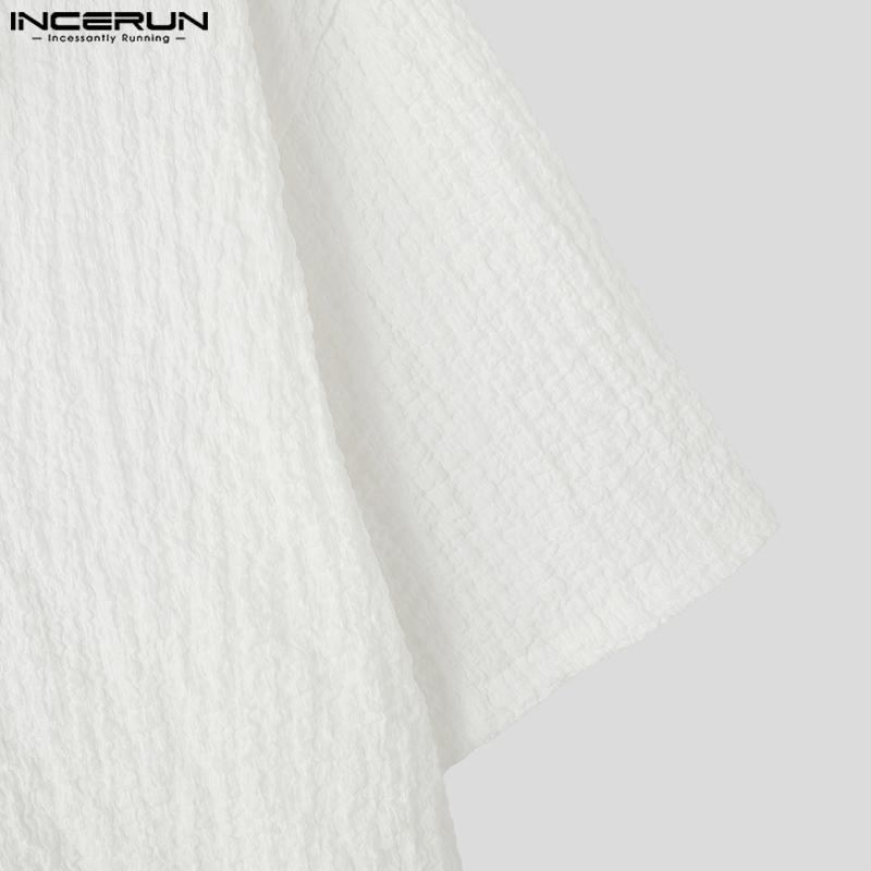 INCERUN Sommer Herren Revers V-Ausschnitt Kurzarm Knöpfe Lässige Lockere Hemden Oberteile