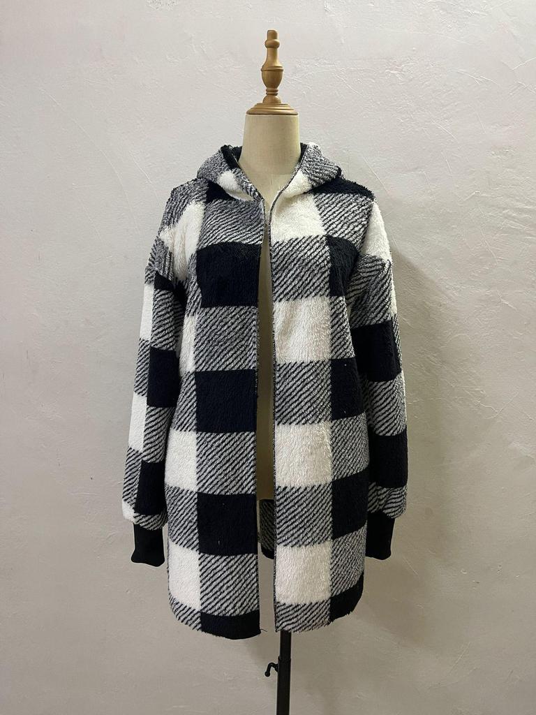 Women's Stylish Plaid Hooded Knitwear Top - Long Sleeve Elegant Autumn Sweater