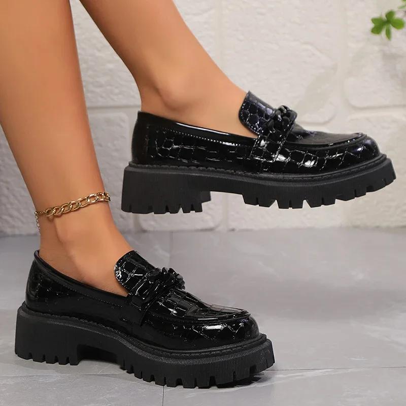 Mocasini pentru femei, mărimea 42, pantofi din piele lăcuită, confortabili, cu vârful rotund