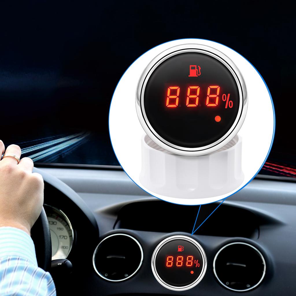 0-190 Ohm Fuel Level Gauge 2" 52MM Fuel Gauge with Alarm Light Auto Car Fuel Gauge Digital 100% Oil Tank Meter Indicator 9-32V