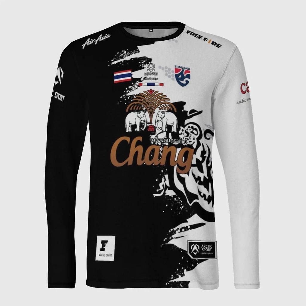 THAILAND Football Soccer Round Neck Vintage Shirt National Flag Elephant Logo Badge Unisex Men Women JERSEY Print Quick Dry Long Sleeve Uniform