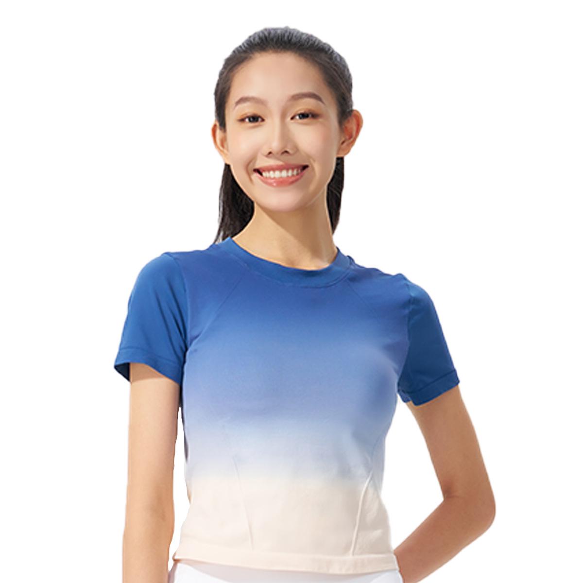

Женская летняя спортивная футболка с градиентом 2025 года, быстросохнущая, для бега и йоги L (55-65 kg)