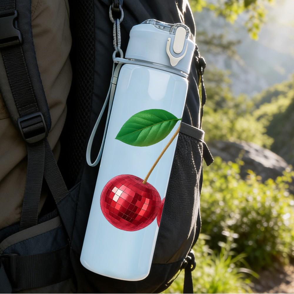 1PC Fresh Cherry Fruit 750ml Color Plastic Sports Water Bottle Leakproof Flip Straw Lid Suitable for Sports Office Home Use