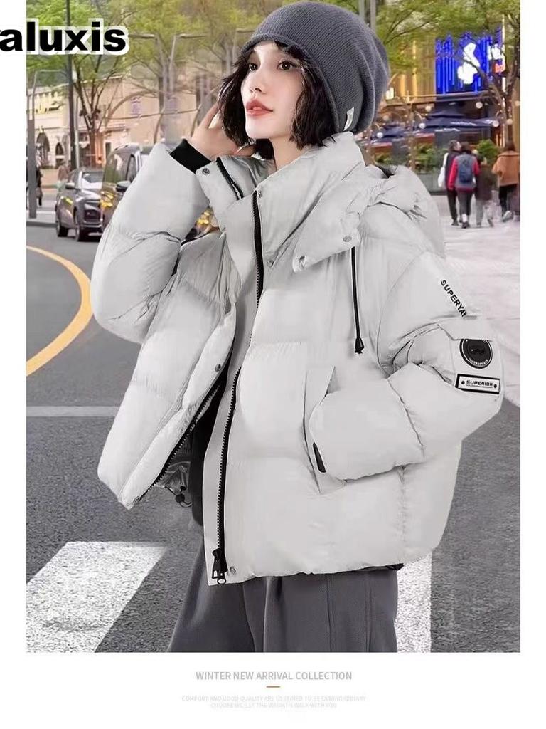 Neue Winter Damen Koreanischer Stil Kurze Kapuzen Daunenjacke Baumwolle Jacke Lässig Locker Dick Warm Mantel