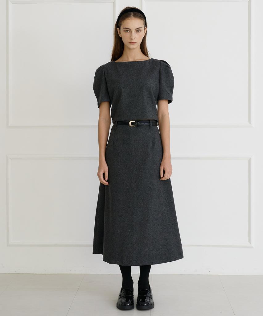 BIBYSEOB Boat Neck Wool Blouse Charcoal [T44]