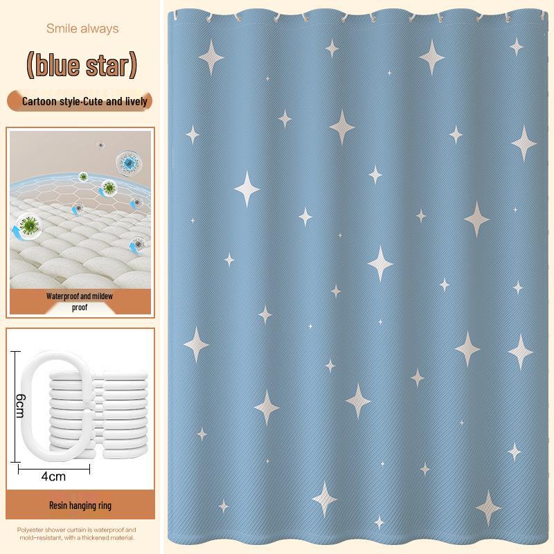 Shower Curtain with Cute Cartoon Design - Dry & Wet Separation, Punch-Free Installation