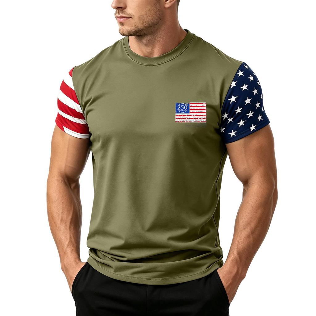 Men's Independence Day Flag Print Short Sleeve T-Shirt, Loose Casual Daily Summer Tops