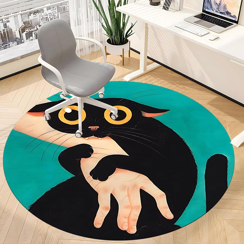 1pc Cat Pattern Office Round Area Rug, For Office, Laundry Room, Bedroom, Living Room, Under Office Chairs, Home Decor, Home Decor, Non-Slip