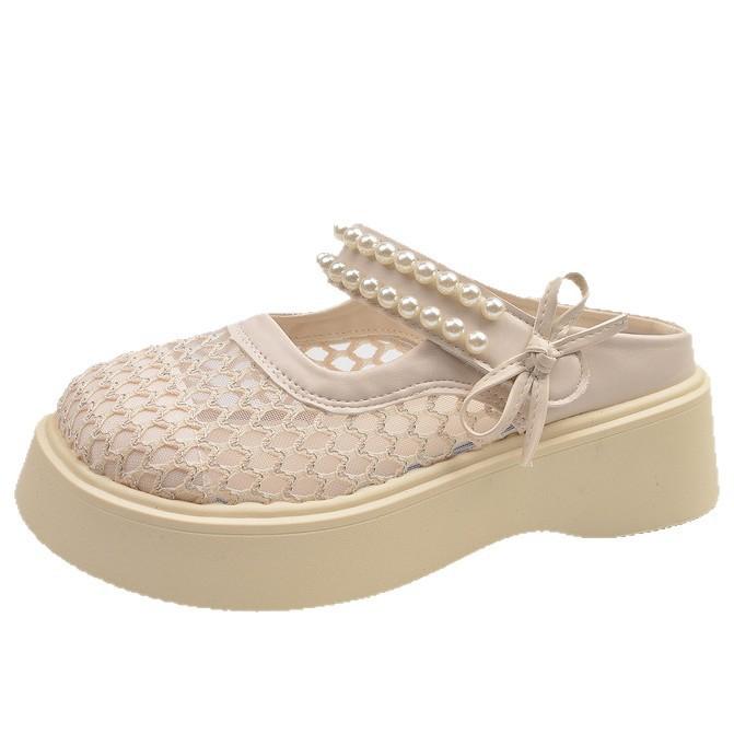 Thick-soled bag head half slippers women's outer wear 2025 new summer fashion breathable mesh slippers muffin sole height-increasing shoes