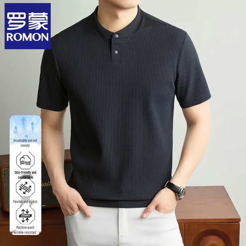 Romon Men s Summer Henley Neck Short Sleeve T-Shirt 52 темно-серого