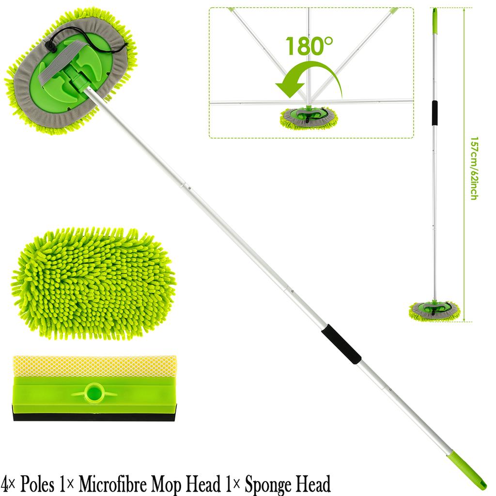 Car Wash Mop Car Cleaning Brush 40 Inch Long Handle Anti-Scratch Can Rotate 90° Car Detailing Cleaning Tool