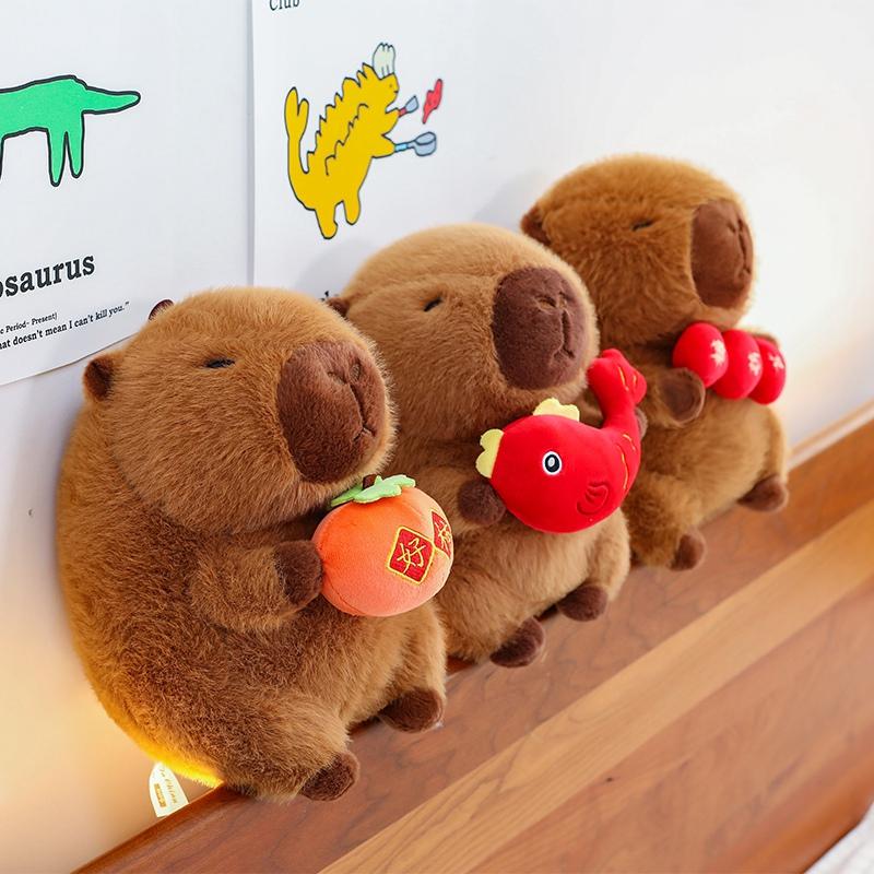 New 28~50cm Brown Persimmon Capybara Doll Plush Toy Stuffed Cartoon Animal Holding Plushie Appeasing Birthday Gift for Girls