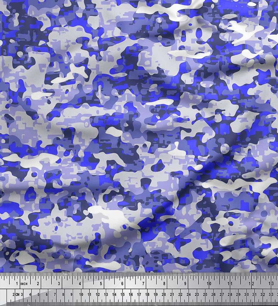 Soimoi Japan Crepe Satin Fabric Two Tone With White Camouflage Print Fabric by the metre 42 Inch