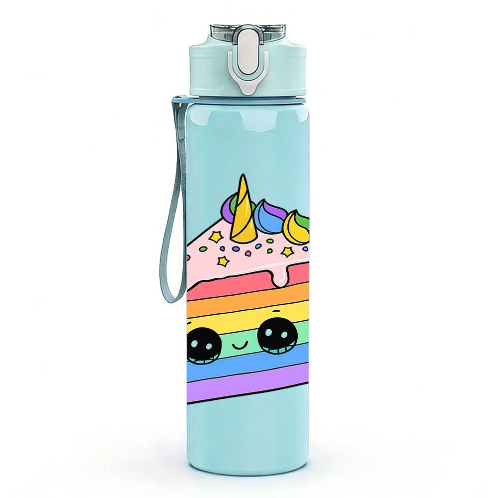1PC Rainbow Layer Cake Cartoon 750ml Color Plastic Sports Water Bottle Leakproof Flip Straw Lid Suitable for Sports Office Home Use