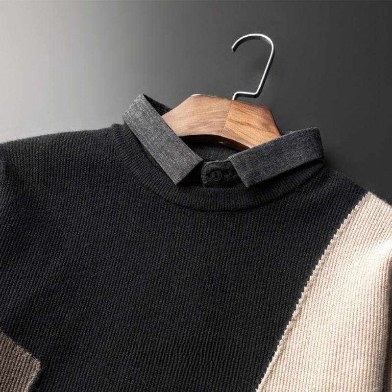 Herren-Pullover, Herbst und Winter, neuer lockerer, lässiger Trend, Farbblockierung, Rundhals-Oberteile, vielseitige, faule Strickwaren für Herren
