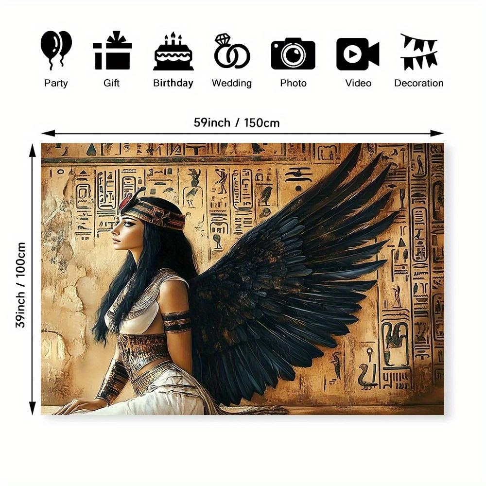 1 Egyptian angel retro style background - with hieroglyphic background and black wing design made of polyester