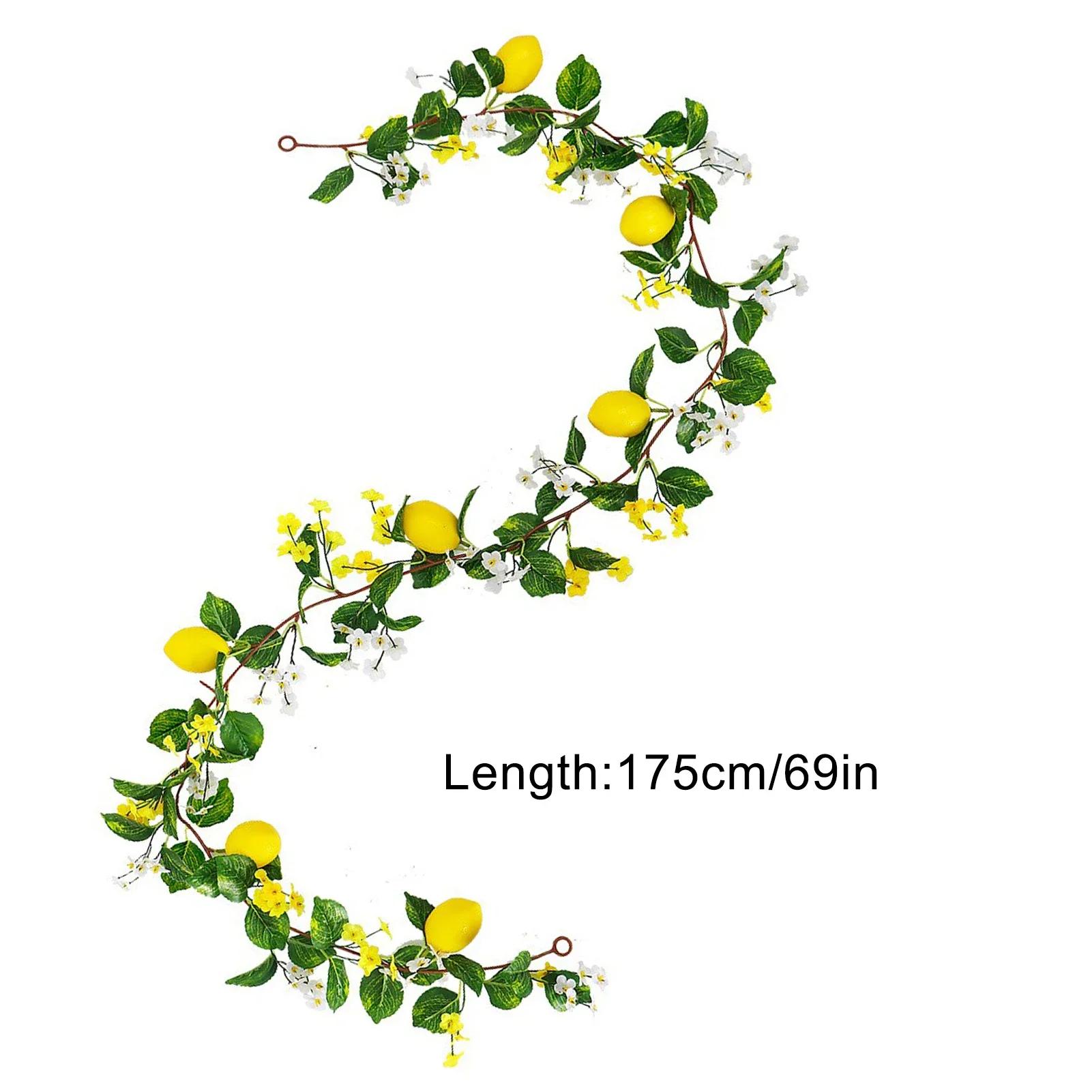 

Artificial Lemon Vine With Greenery Leaves Small Flower Spring Faux Fruit Garlands Front Door Wall Mantle Wedding Party Decor