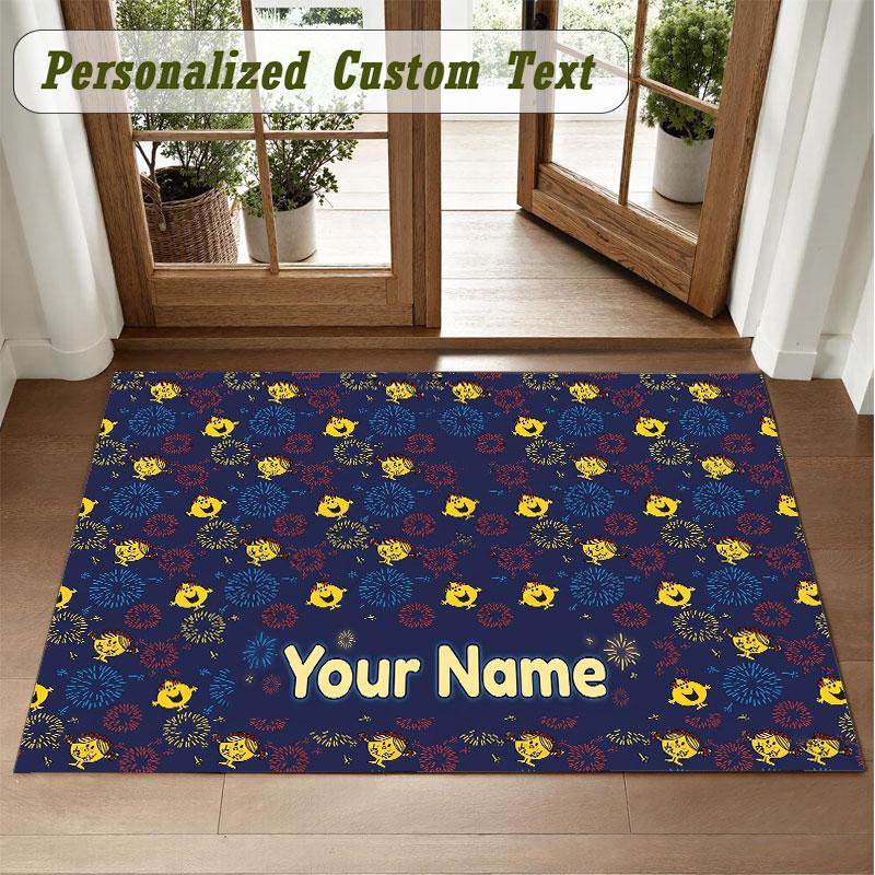 Crystal Velvet Square Rug Custom NameMr. Men & Little Miss Pattern Non Slip Home Floor Decor Rug