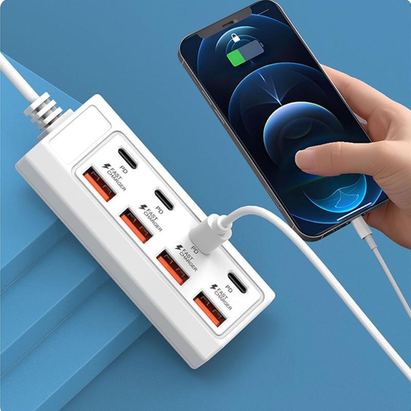 8 In 1 USB Electrical Socket 25W USB TYPE C Power Strips Charger Station Splitter For Tablet Laptop Mobile Phones