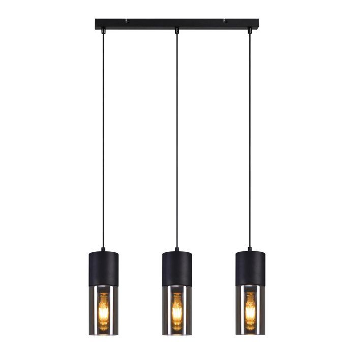Lampe à suspension - NETTLIFE - E27 3 ampoules - Noir - Métal et verre - Diam. 50 cm