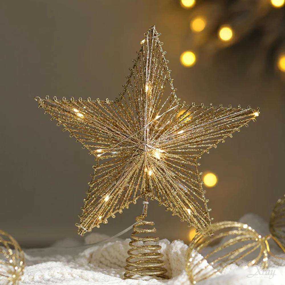 Gold Iron Xmas Tree Ornaments Pearl Wire LED Glowing Star Lamp New Home Decoration Party Decor