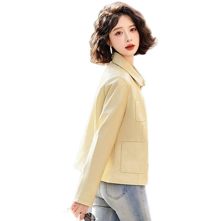 Fashion casual leather jacket short small coat women's spring and autumn new thin leather jacket