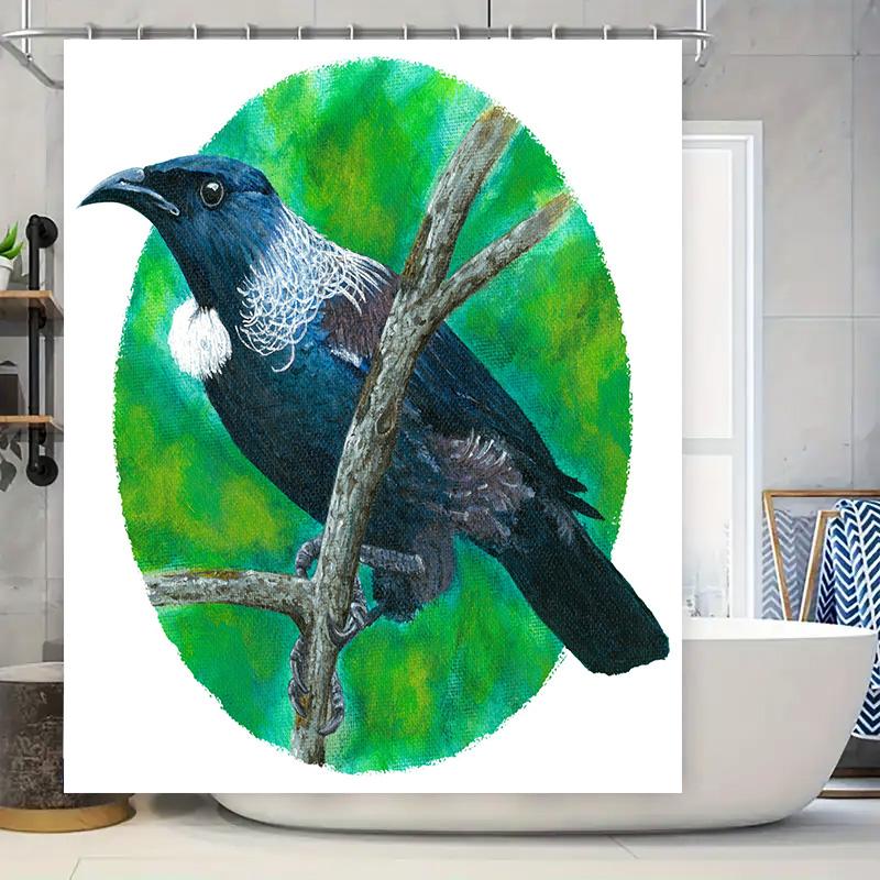 

Beautiful Black Bird Bath Mat Decor Tree Branch Animal Print Shower Curtain Waterproof Fabric Customized Size Available for Home 90x180cm