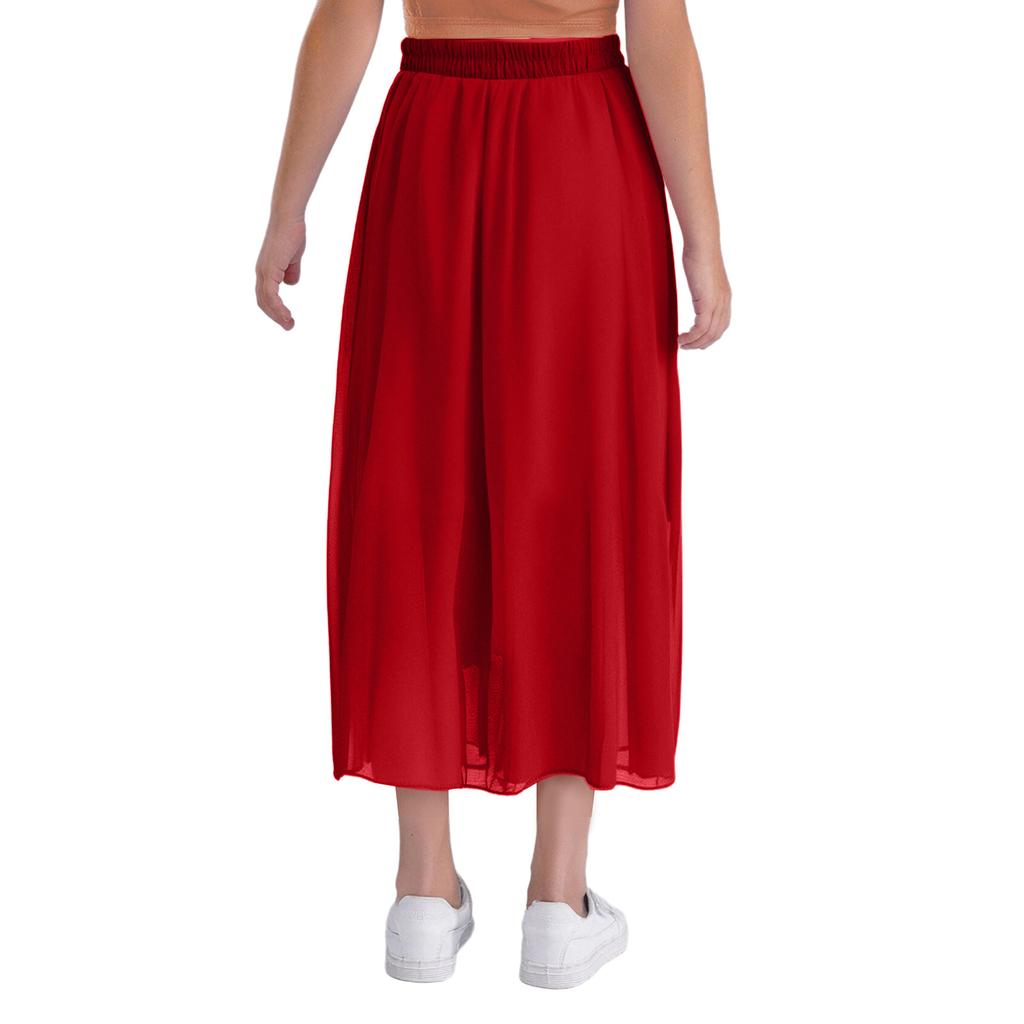 Girls 360 Degree Double Layer Dance Skirt High Waist Elastic Waistband Practice Skirt Stage Performance Skirt