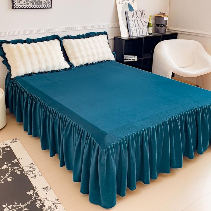 new solid color double-sided milk fleece bed skirt single piece no pillowcase winter flower household bed skirt