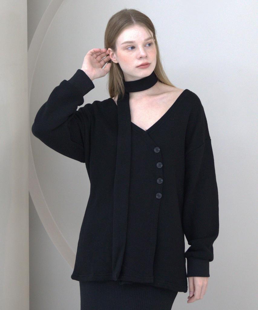 Cattline Off-Shoulder Wrap Strap Cardigan (Black)