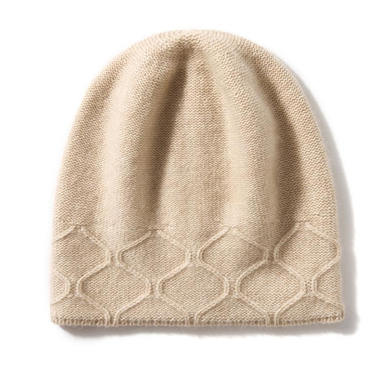 Cashmere Autumn and Winter New Women's High End Solid Color Gourd Pattern Knitted Warm and Fashionable Heavy Baotou Hat