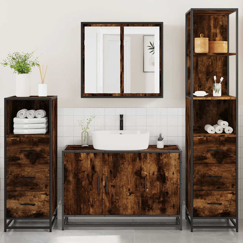 4 piece bathroom furniture set smoked oak wood based material