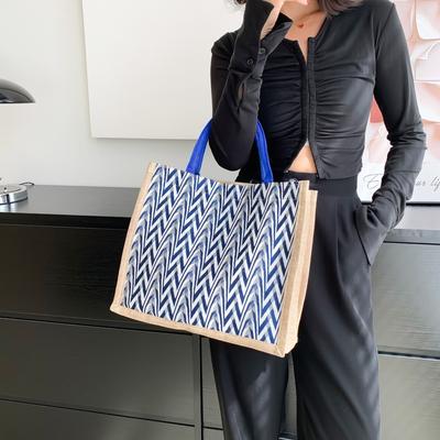 Striped Tote Bag Large Capacity Fashion Bag Single Shoulder Tote Bag Fashionable Bento Bag