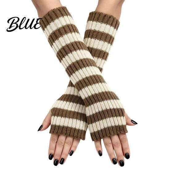 Stylish Half Finger Gloves Striped Knitted Arm Warmers for Women Fingerless Sleeves Soft Cycling Protectors Thermal Wrist Autumn Winter Fashion