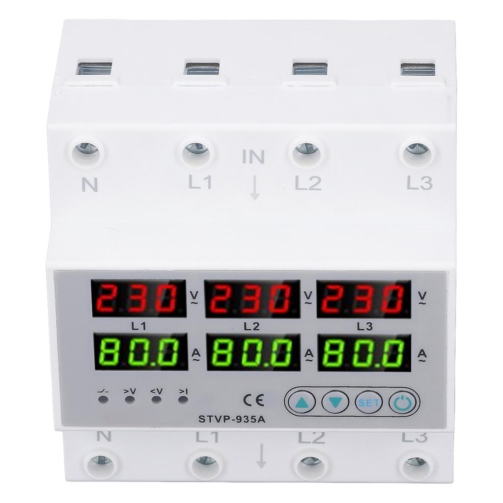 Over Under Voltage Protector 80A 3 Phase Auto Reset Voltage Protective Device DIN Rail Voltmeter Amm