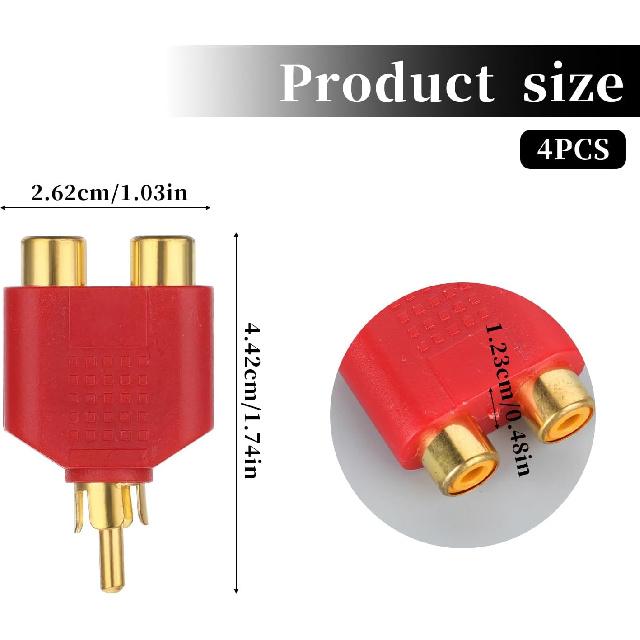 4Pcs RCA Y Splitter Plug Adapter RCA 1 Male to 2 Female Audio Speaker 2 Female to 1 Male Y Adapter Splitter Cable for Audio Video Av Tv Cable Convert