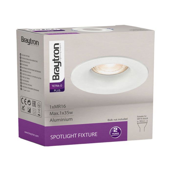 Lot de 10 Fixations spots BRAYTRON Tetra-D, rond, blanc, fixe, diamètre 88mm, aluminium