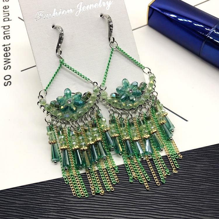 Light Luxury Crystal Diamond Long Earrings, Retro Style Temperament Fringed Earrings, Versatile Stud Earrings with Accessories