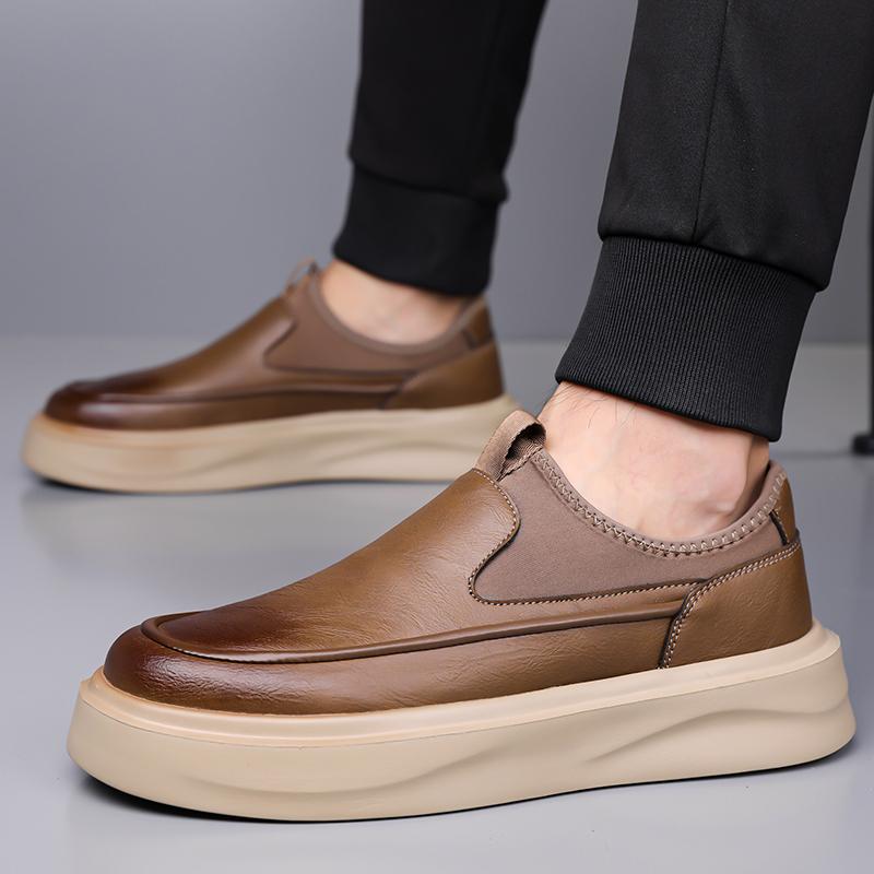 Fashion Quality Men Simple Fashion Soft Soled Comfort Shoes Leather Thick Soled Business Casual Loafers Shoes Slip On Driving Male Shoes