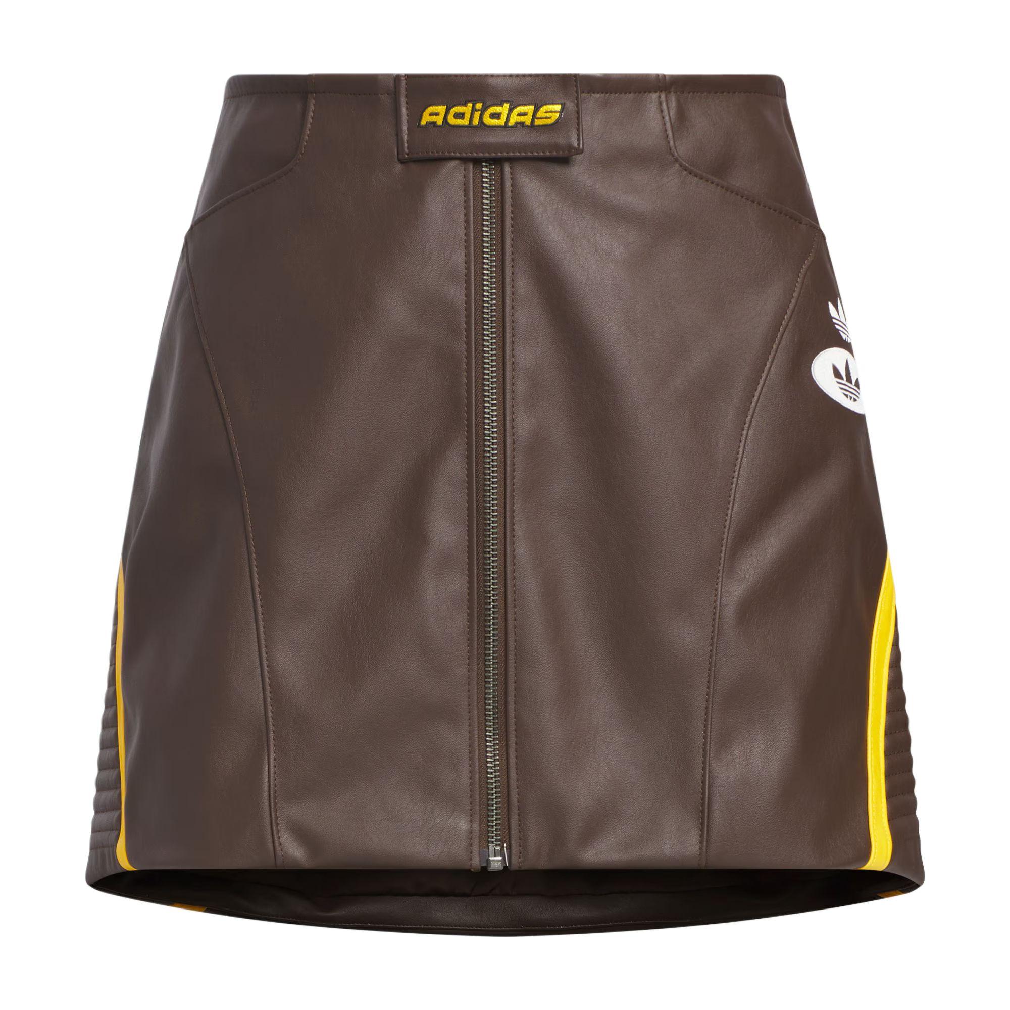 adidas Originals Women s Racing Faux Leather Mini Skirt Dark Brown JM8026 28