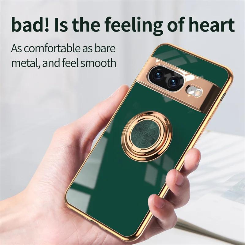 Měkký nárazuvzdorný pokovený držák s kroužkem Pouzdro na telefon Pro Google Pixel 10 9 Pro XL 9A 8A 8 Pro 7 7A Kryt Stojan Šasi Capa Funda Coque