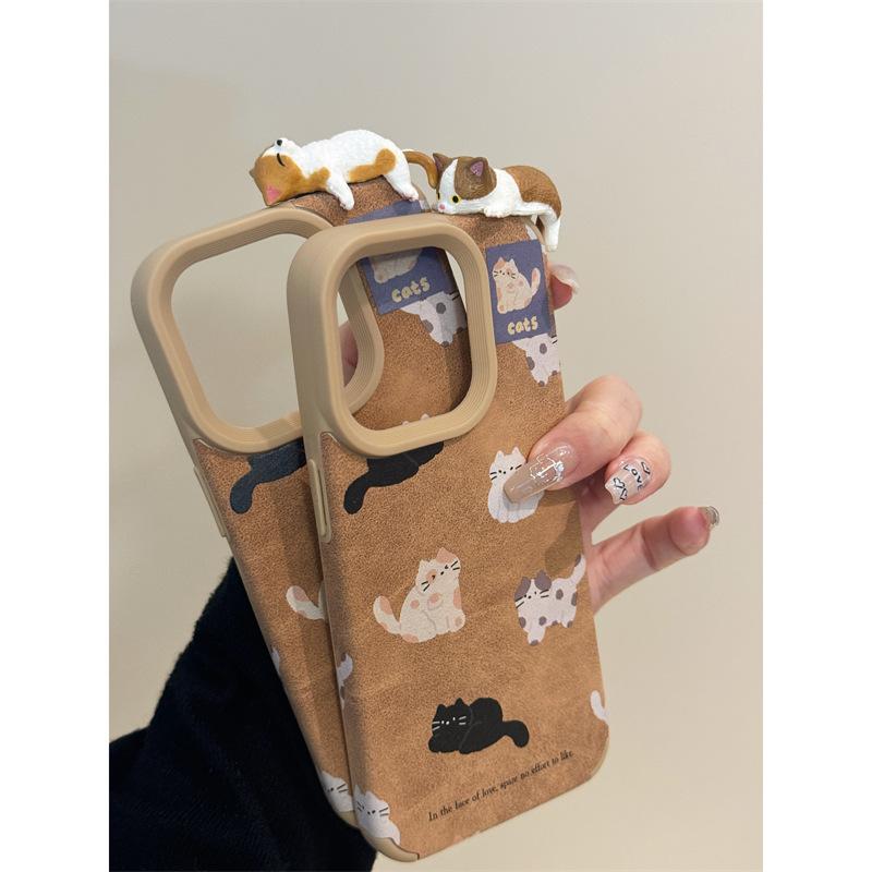Autumn and Winter Leather 3D Cat for Ihone17promax for Apple 15pro Phone Case 14 New Models 13 Soft