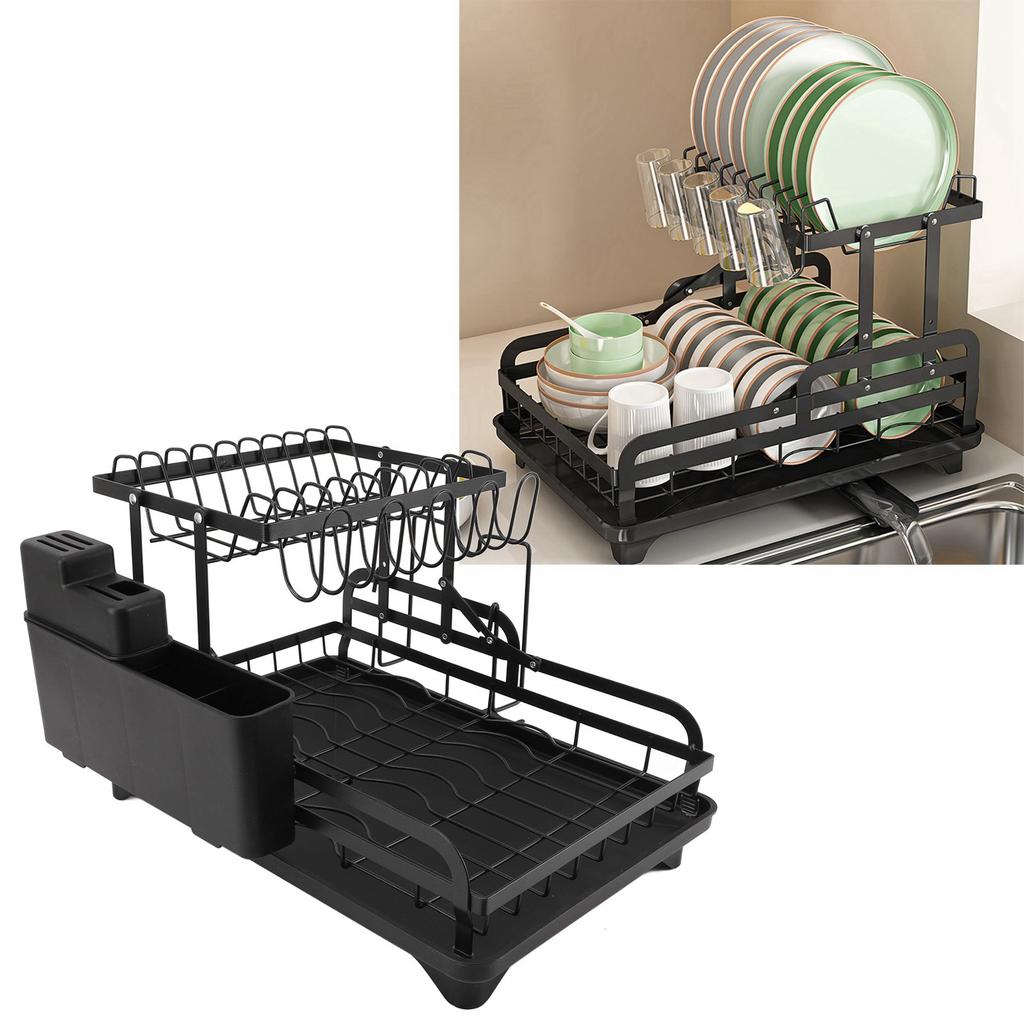 Dish Drying Rack Folding 2 Tier Multipurpose Easy Storage Dish Dryer Rack for Kitchen Countertop