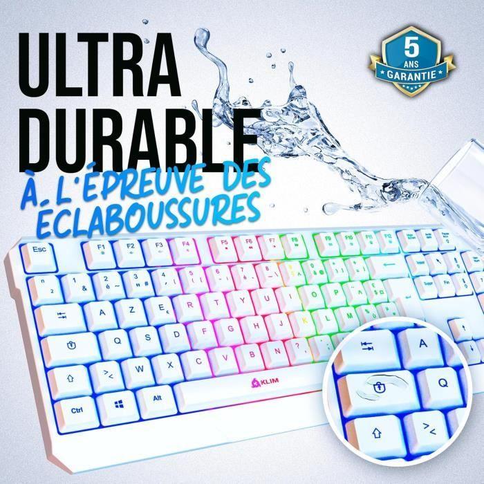 Clavier sans fil gamer - klim - chroma - azerty - rétroéclairé - membrane - blanc