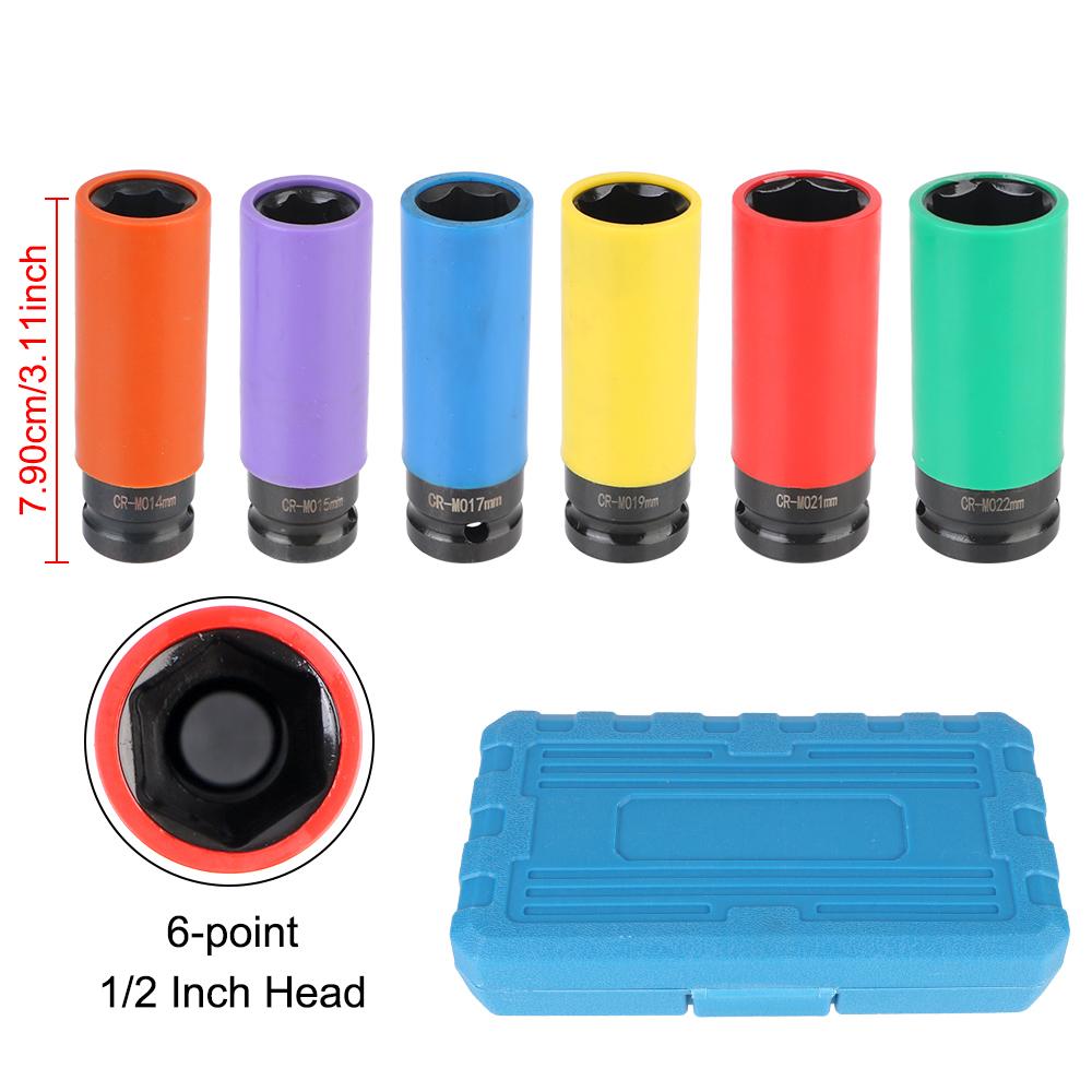 CR-MO Steel 1/2 Inch Drive Lug Nut Socket Wheel Socket Set Impact Wrench Wheel Protector Impact Socket Set 14 15 17 19 21 22 mm 6-point