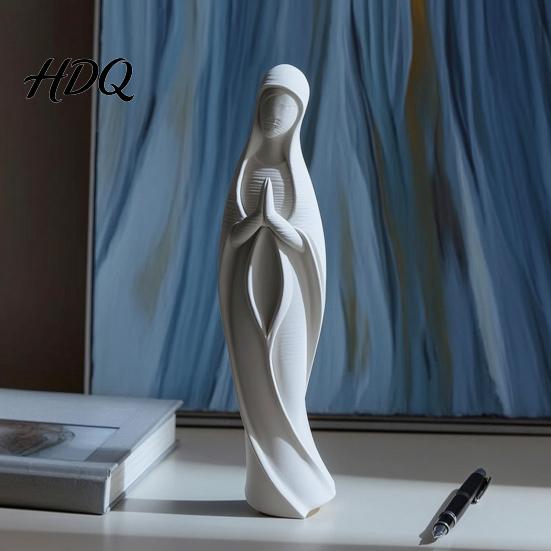 Prayer Room Ornament Praying Virgin Mary Statue Minimalist Blessed Sculpture Spiritual Office Desk Decor Religious Figurine for Home Altar Desktop