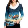 Women's Christmas Printed Long Sleeved Party Plush Neck V-neck Top