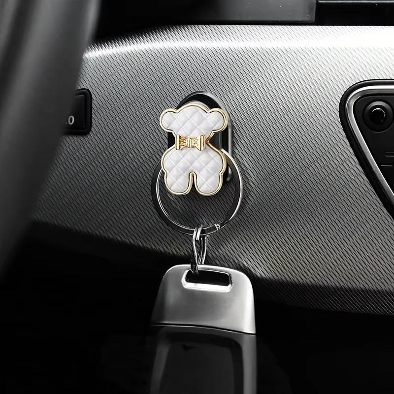 2PCS/1Set Crochets de Voiture Ours Fleur Montés au Mur Décoration d'Intérieur Crochets Porte-Divers Fleuris Multifonctionnel Organisateur de Masques Clés Cintres